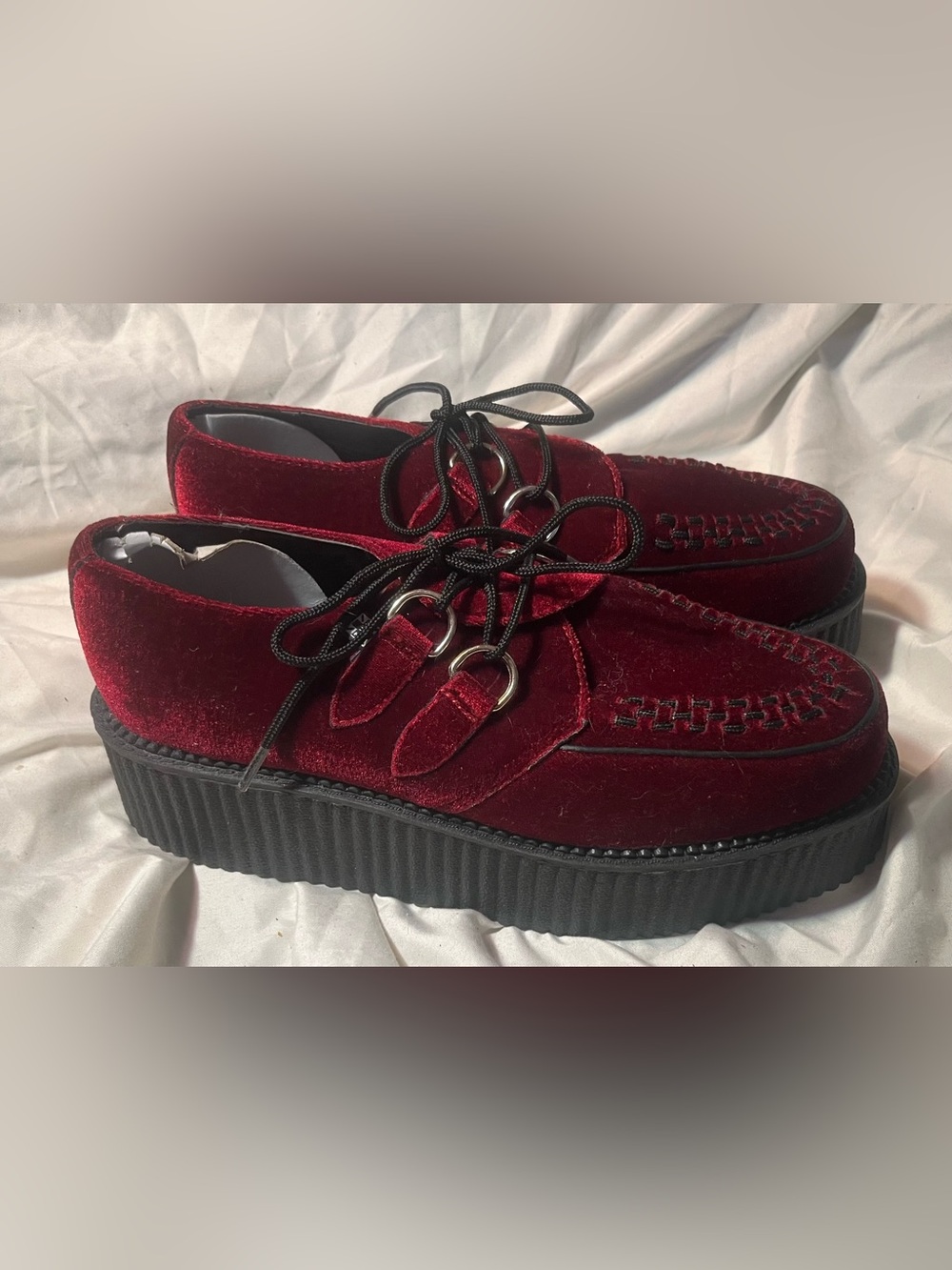 T.U.K. Viva Mondo Creepers Burgundy Velvet Mens Size 8 or Women’s 10 New